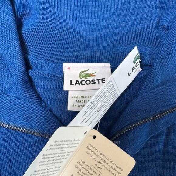 Lacoste Blue Merino Wool 1/4 Zip Pullover Sweater Size 4 Small Classic Preppy - Picture 4 of 8